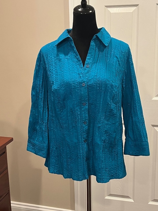 CJ Banks Tops - CJ Banks Bright Teal 3/4 Sleeve Shimmer Button Front Blouse 1X